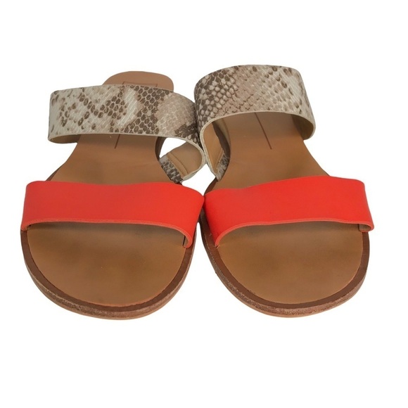 Dolce Vita Paci Snake Print Bright Orange Wedge Sandals SIZE 10 - Picture 4 of 11